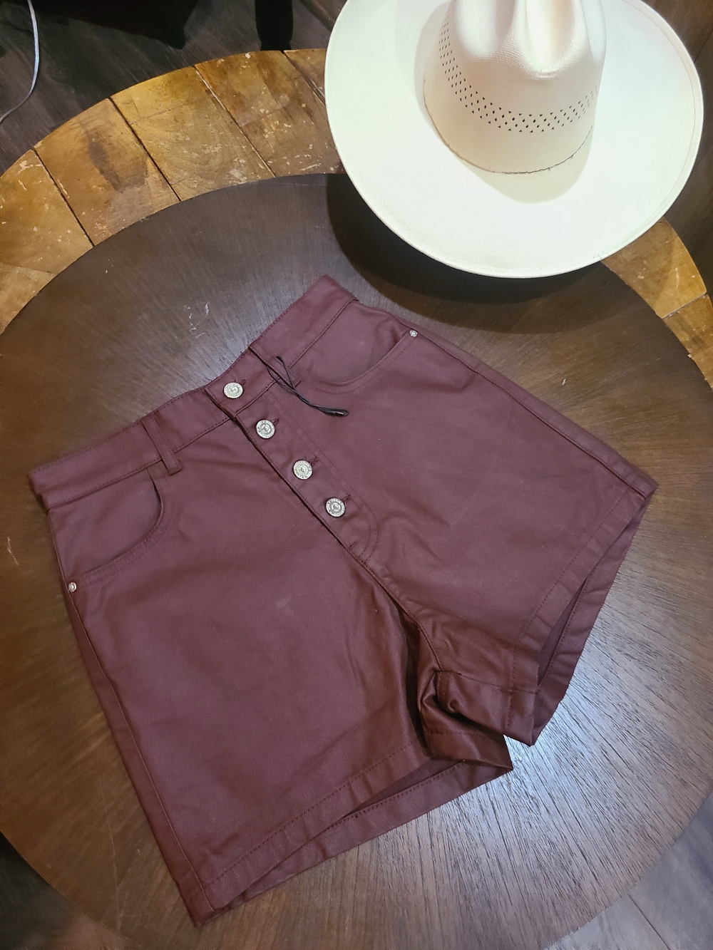 Zara High-Waist Button-Front Shorts in Maroon